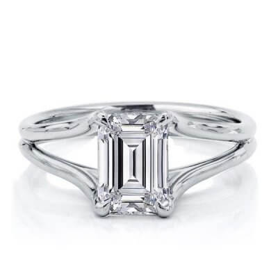 Italo Emerald Split Shank Created White Sapphire Engagement Ring