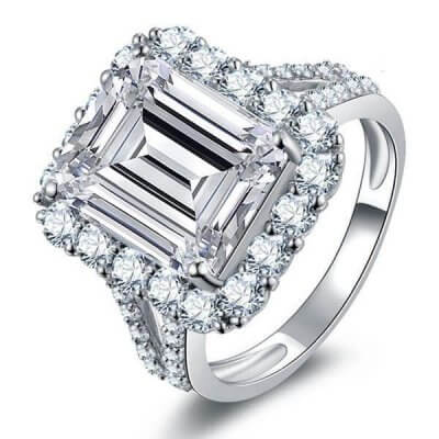 Halo Split Shank Emerald Engagement Ring