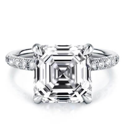 Italo Classic Asscher Created White Sapphire Engagement Ring
