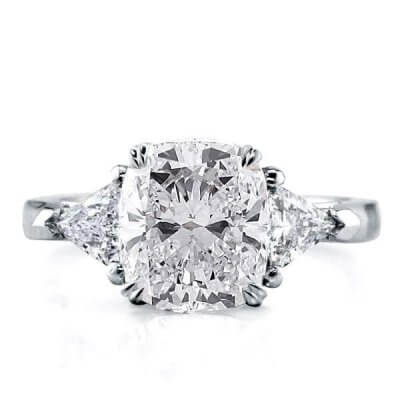 Italo Three Stone Cushion Created White Sapphire Engagement Ring