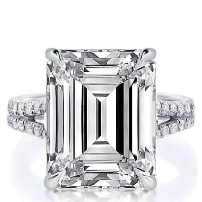 Italo Emerald Split Shank Created White Sapphire Engagement Ring
