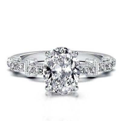 Cathedral Milgrain Oval Engagement Ring