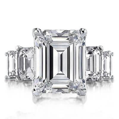 Italo Three Stone Emerald Created White Sapphire Engagement Ring