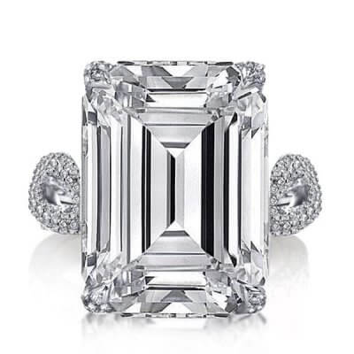 Italo Twist Shank Emerald Created White Sapphire Engagement Ring