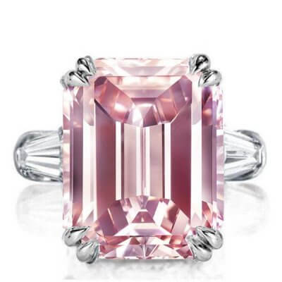 Italo Three Stone Emerald Created Pink Sapphire Engagement Ring