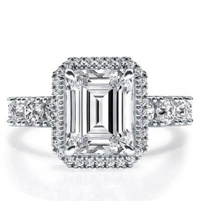Italo Halo Emerald Created White Sapphire Engagement Ring