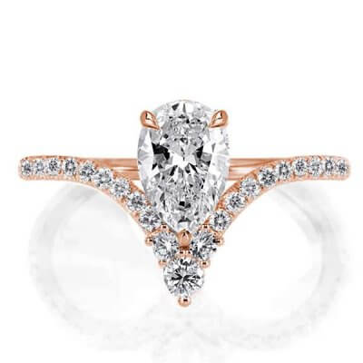 Rose Gold V-design Pear Created White Sapphire Engagement Ring