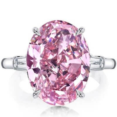 Italo Oval Three Stone Created Pink Sapphire Engagement Ring