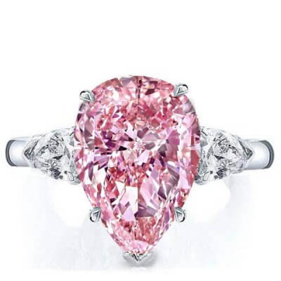Italo Three Stone Pear Created Pink Sapphire Engagement Ring