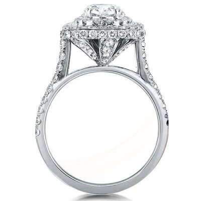 Double Halo Oval Created White Sapphire Engagement Ring