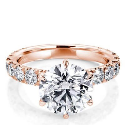 Rose Gold Six Prong Round Created White Sapphire Engagement Ring