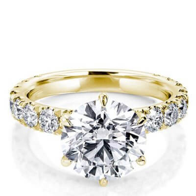 Golden Six Prong Round Created White Sapphire Engagement Ring