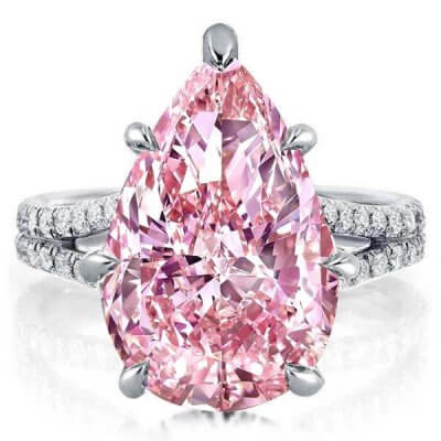 Split Pear Created Pink Sapphire Engagement Ring