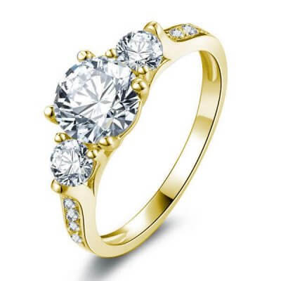 Classic Golden Three Stone Engagement Ring