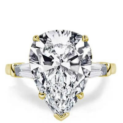 Golden Three Stone Pear Created White Sapphire Engagement Ring