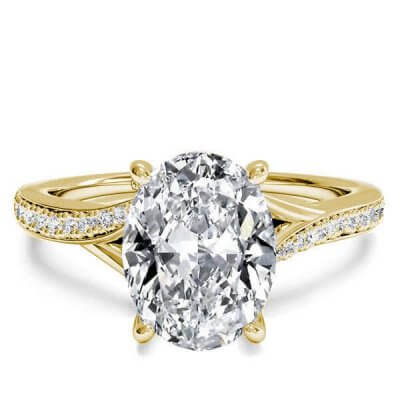 Golden Bypass Oval Created White Sapphire Engagement Ring