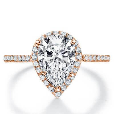 Italo Rose Gold Halo Pear Created White Sapphire Engagement Ring