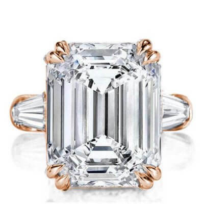 Rose Gold Three Stone Emerald Engagement Ring