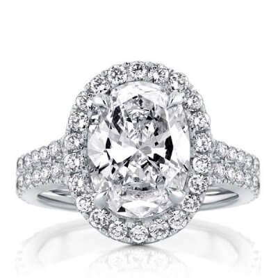 Double Row Oval Halo Silver Engagement Ring