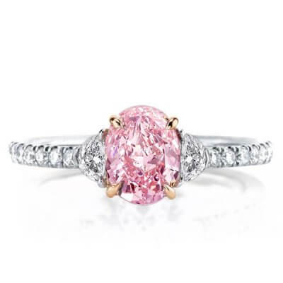 Three Stone Oval Cut Pink Engagement Ring For Women 