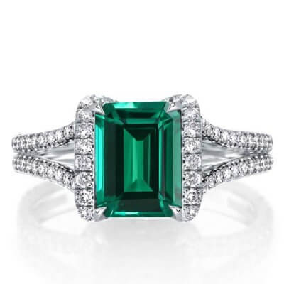 Split Shank Green Emerald Cut Engagement Ring
