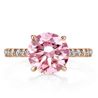 Rose Gold Round Cut Created Pink Sapphire Engagement Ring