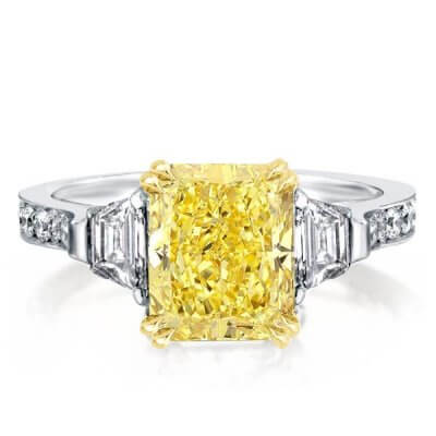 Three Stone Double Prong Yellow Radiant Engagement Ring