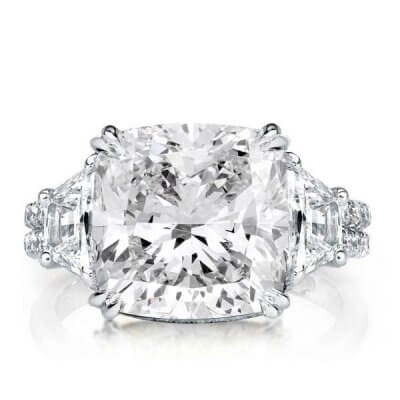 Double Prong Three Stone Cushion Cut Engagement Ring