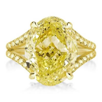 Split Shank Yellow Oval Cut Golden Engagement Ring
