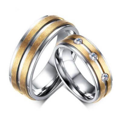 Two Tone Classic Titanium Steel Couple Rings