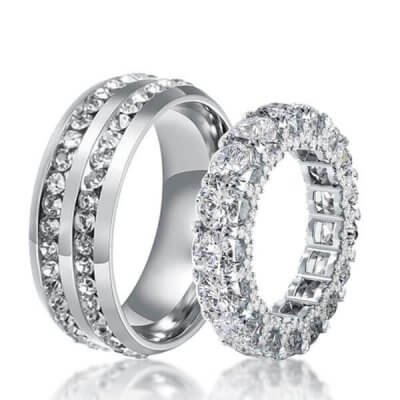 Halo Eternity Created White Sapphire Couple Rings