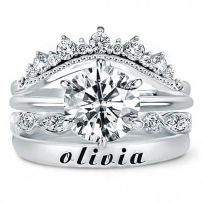 Personalized Round & Marquise Name Stackable Ring Set