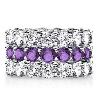 Round Eternity Amethyst Stackable Band Set
