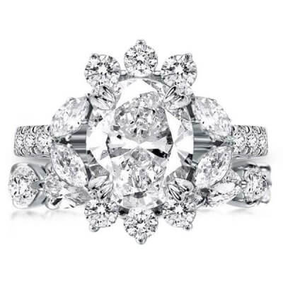 Flower Double Prong Oval Bridal Set