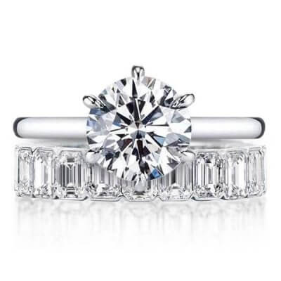 Classic Solitaire Round & Emeral Bridal Set
