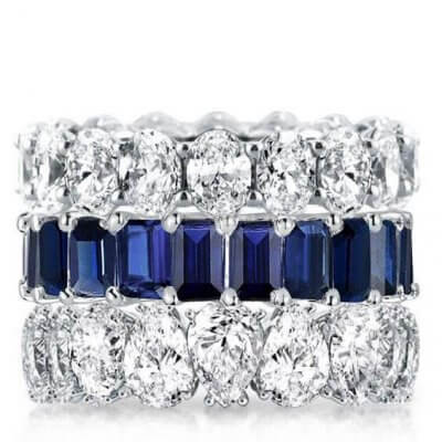 Triple Row Blue Oval & Emerald & Pear Stackable Band Set