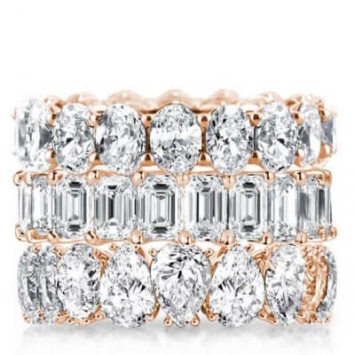 Rose Gold Triple Row Oval & Emerald & Pear Stackable Band Set
