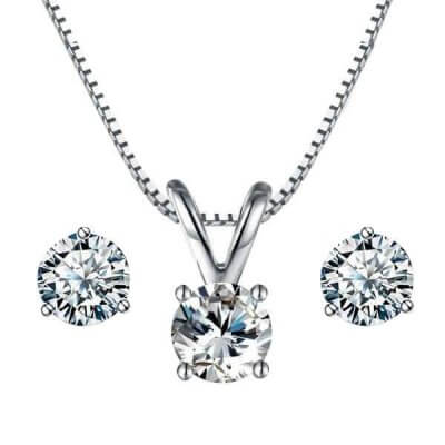 Solitaire V Design Pendant Necklace And Earrings Jewelry Set