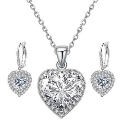 Heart Cubic Zirconia Halo Jewelry Set For Bridesmaids & Brides