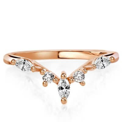 Classic V-Design Round & Marquise Cut Rose Gold Wedding Ring