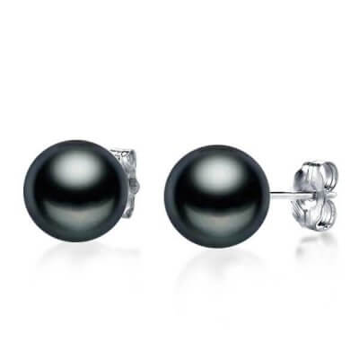 Classic Black Pearl Stud Silver Earrings
