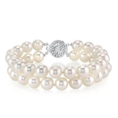 Double Row White Pearl Fashion Bracelet 