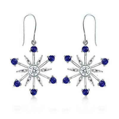 Classic Blue Snowflake Drop Earrings 