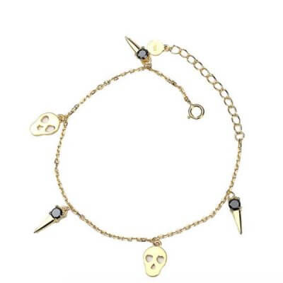 Fashion Golden Sipmle Skull Design Round Cut Black Bracelet