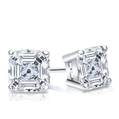 Italo Classic Asscher Created White Sapphire Stud Earrings
