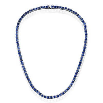 Classic Round Cut Blue Tennis Necklace For Women