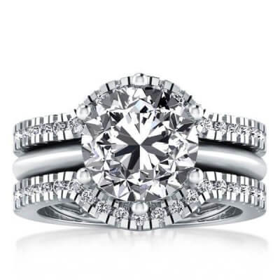 Classic Solitaire Created White Sapphire 3PC Wedding Set