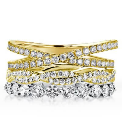 Two Tone Twist Cross Stackable Band Set (4.30 CT. TW.)