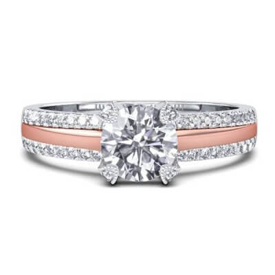 Two Tone Double Row Pave Band Engagement Ring (0.98 CT. TW.)