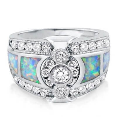 Bezel Opal Sidestone Engagement Ring